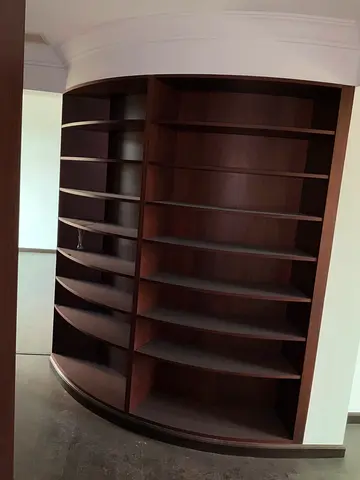 Large Curved Wooden Built-in Bookcase / Display Shelves
