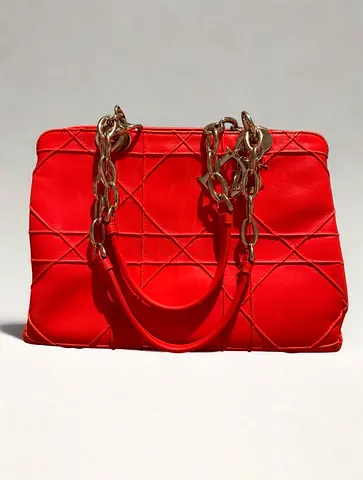 Christian Dior Leather Red Cannage Shoulder Bag
