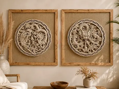 Chinese Hand Carved Wall Art Set from Marina Home