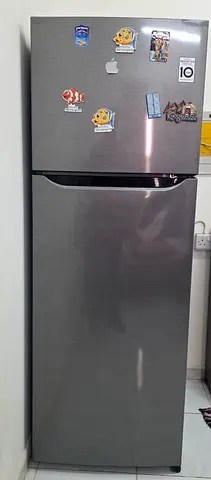 Good condition Samsung double-door fridge — 300L (approx) stainless steel
