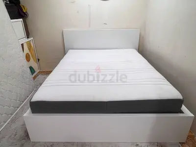 White single bed frame with headboard and mattress (good condition)
