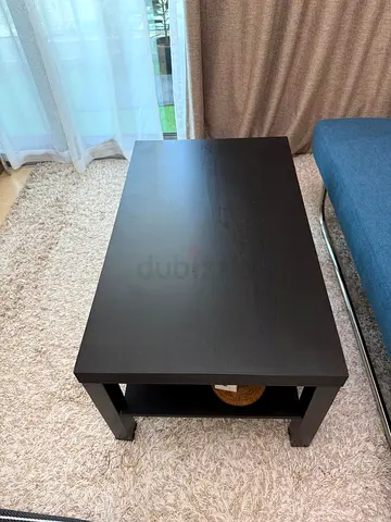 Simple Black Rectangular Coffee Table with Lower Shelf (Ikea Lack)