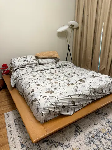 Solid wood double bed frame with mattress - good condition
