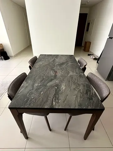 4-Person Dining Table  Chairs – Grey Marble Effect