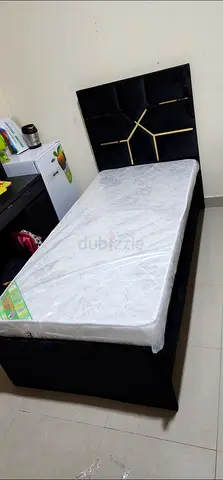 Brand New Single Bed with Headboard and Mattress - Black