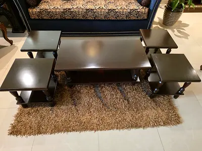 Solid Wood Coffee Table Set with Four Side Tables - Dark Finish