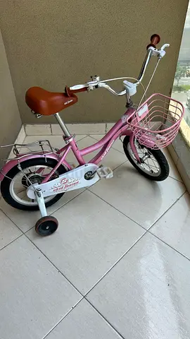 Pink Kids Bicycle with Training Wheels and Front Basket