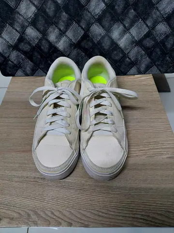 Canvas low top sneakers in cream and green