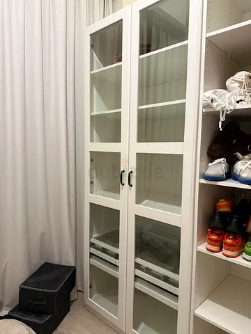 IKEA white glass-door cabinet / bookcase - good condition