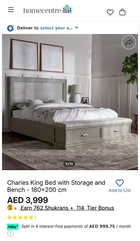Charles king size bed with mattress,storage and bench