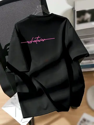 Black Oversized T-shirt with whatever Pink Script