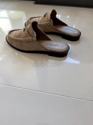 Beige Suede Backless Loafers / Mules - Size Unknown, Gently Used