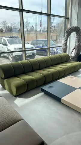 Long Modular Green Velvet Sofa - Modern Sectional