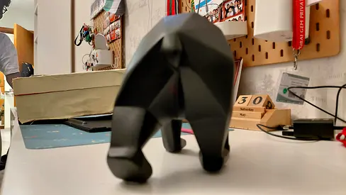 Matte Black Abstract Bear Statue - Small Desk or Cupboard Sculpture