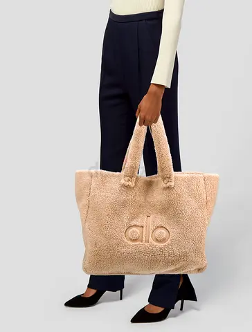Beige Teddy Fleece Tote Bag - Large Plush Handbag