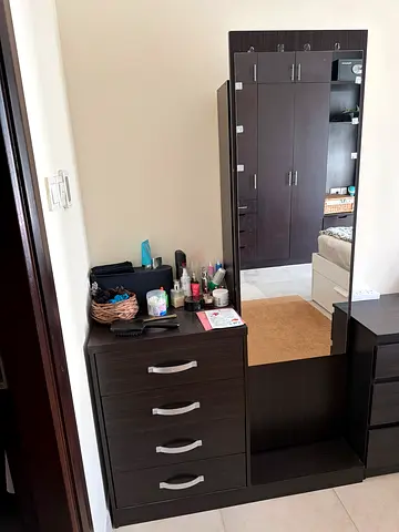 Dark Wood Dressing Table with Mirror and 3 Drawers - Good Condition