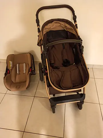 Used travel system stroller with infant car seat - brown
