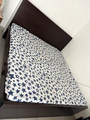 Wooden Double Bed Frame with Headboard (Dark Brown) price is negotiable for serious buyers