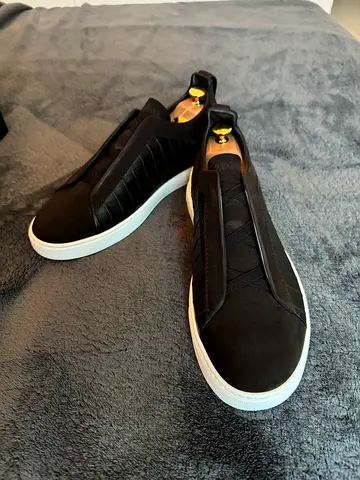 ZEGNA TRIPLE STITCH CROCODILE NUBUCK DARK CHOCOLATE EU 44