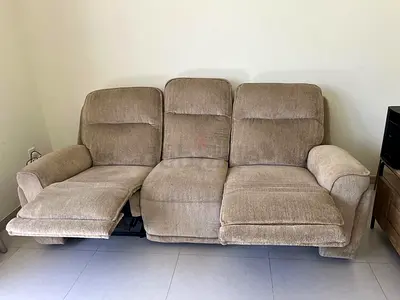 3-Seater Beige Fabric Recliner Sofa — Comfortable, Good Condition