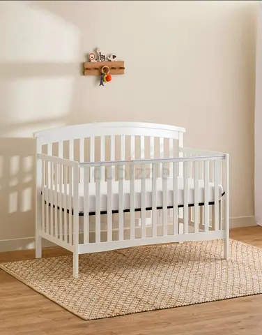 White Wooden Baby Crib - Convertible up to 6 years + Mattress