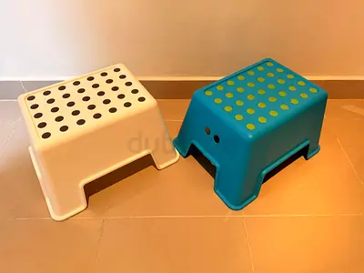 IKEA BOLMEN Step Stools – Matching Pair (White  Turquoise)