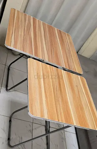 Pair of Foldable Wooden Top Side Tables 80 × 80 and 60 × 60