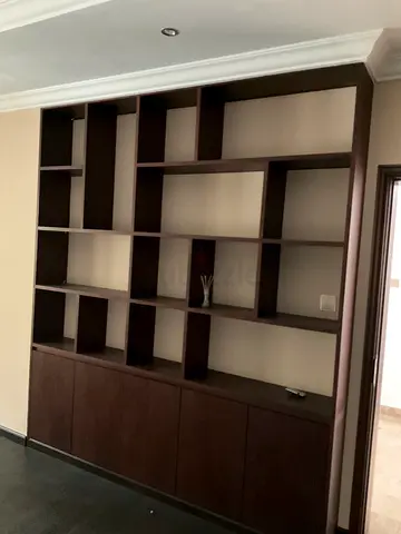 Large Dark Wood Built-in Bookcase / Display Cabinet