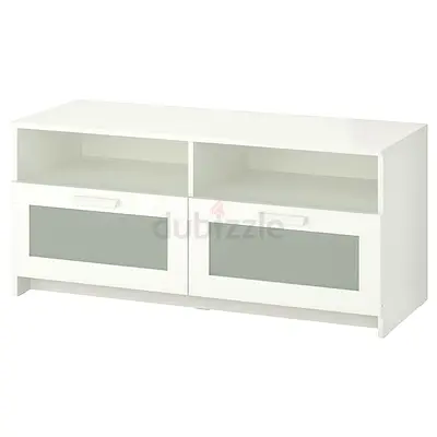 White TV Stand with Two Drawers and Open Shelves