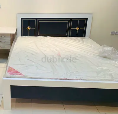 Queen bed frame with mattress - black  white modern design