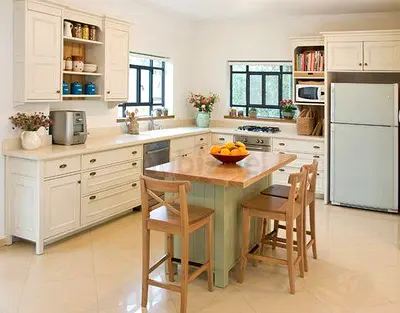 Used Shaker-Style Kitchen with Central Island and Bar Stools
