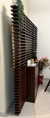 Dark Wood Slatted Room Divider / Decorative Panel - Good Condition