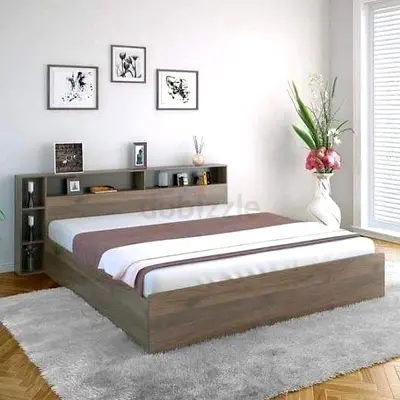 Wooden Platform Bed with Built-in Headboard Storage double bed with mattress