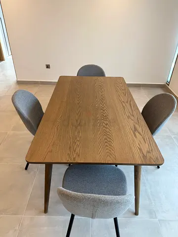 Solid Wood 4 seater Dining Table with 4 Upholstered Chairs - Modern Set