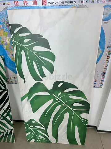 Large Decorative Wall Panel / Rug with Green Monstera Leaf Design