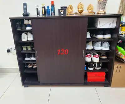 Dark Wood Sliding Door Shoe Cabinet