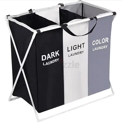 3-Compartment Laundry Sorter Basket - Foldable Hamper