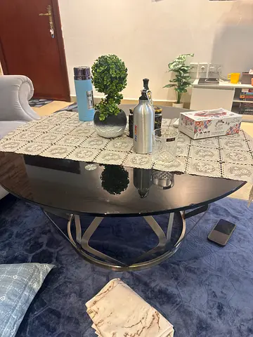Round Black Glass Coffee Table with Chrome Base, mint condition