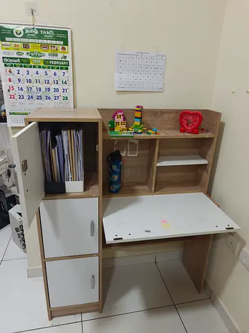 Childrens Study Table with Integrated Storage Cabinets