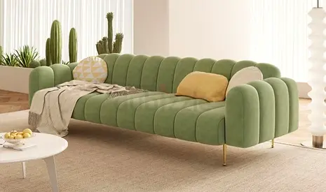 Brand new Light Green Velvet 3-Seater Sofa with Channel Tufting