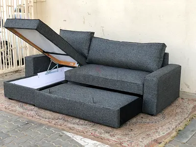 Grey Fabric Sofa Bed with Storage - 3 Seater