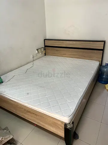 Queen size wooden bed frame with mattress - used, good condition