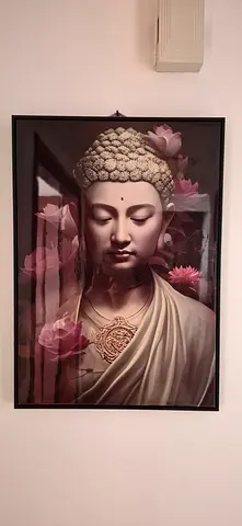 Black Framed wall  glossy painting of Buddha purchased from Homebox