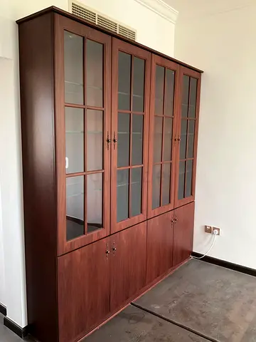 Large Wooden Display Cabinet with Glass Doors - Good Condition