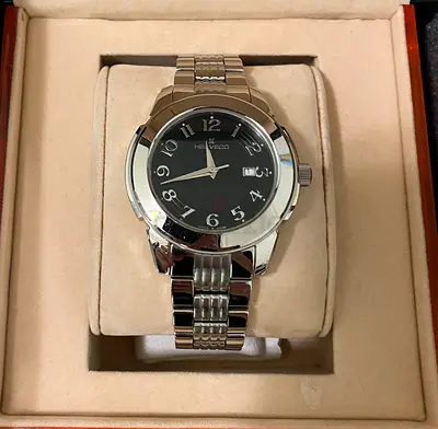 Helveco Silver mens wristwatch with black dial and date window