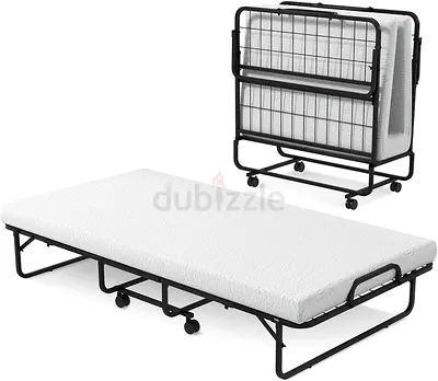 Foldable Guest Bed / Rollaway Bed with Wheels - Compact  Ready to Use. no mattress