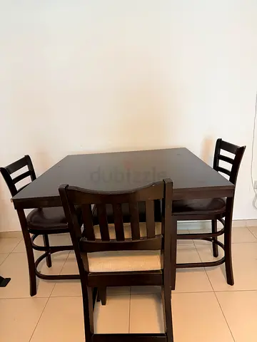 Solid wood dining table with 4 chairs - dark brown