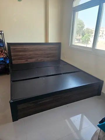 Modern Dark Wood Finish Double Bed Frame