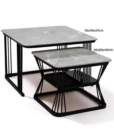 Set of 2 Modern Marble-Top Nesting Coffee  Side Tables