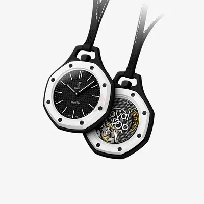 Pair of Royal Oak style pendant pocket watches — black  silver